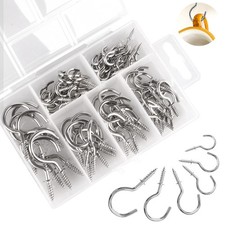 Small Hooks Screw In, 6 Sizes Metal Screw Hooks for Wood, 75PCS Cup Hooks Screw
