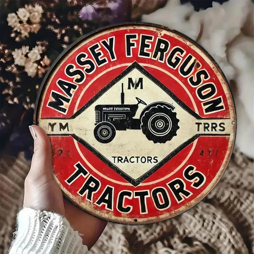 Vintage Rustic Round Massey Ferguson Tractor Tin Metal Signs Home Décor 8x12