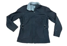 Free Country Fleece Lined Zip Jacket Buckle Snap Black Coat Women Medium Faux