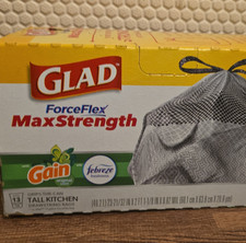 Glad ForceFlex MaxStrength Drawstring Trash Bags Gain Scent 13 Gal Tall Kitchen