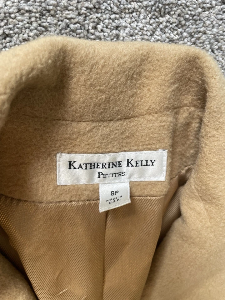 Vintage Katherine Kelly Petites Camel Hair Tan Women's Winter Trench Coat Sz. 8P - Image 3 of 4