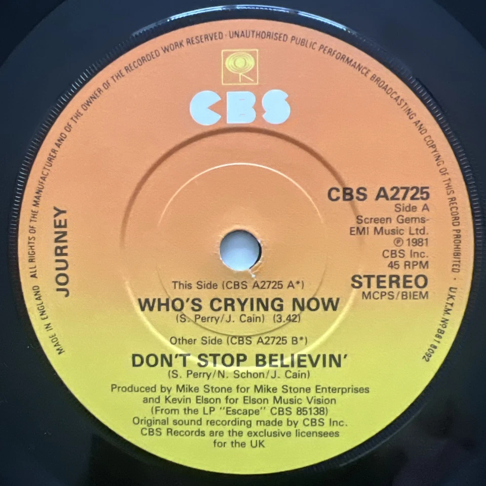 Journey - Don't Stop Believin' / Who's Crying Now 7'' MISPRESS TESTED EX+ VIDEO - Image 4 of 4