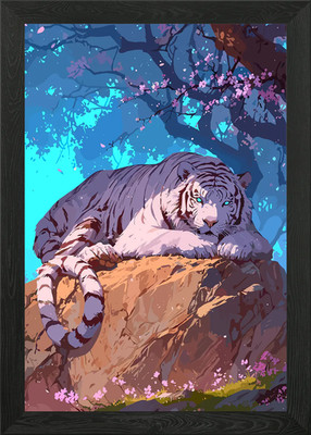 Ruhender weißer Tiger Digital Kunst gerahmtes Wandbild Poster Leinwanddruck Bild