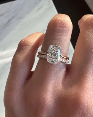 2.90Ct Cushion Cut Real Moissanite Bridal Set Wedding Ring 14K YellowGold Plated