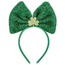 St Patrick's Day Headband, Green Bow Hair Band Shinny Irish Shamrock Headband...