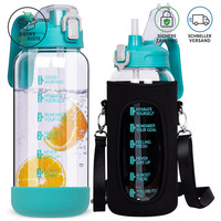 Trinkflasche Glas 1,5L Mit Strohhalm Zeitmarkierung Auslaufsicher Bpa-Frei