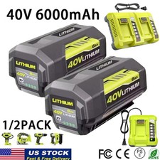1-2  40V 6.0Ah Battery for Ryobi 40V Lithium OP40602 Battery With LED  Charger