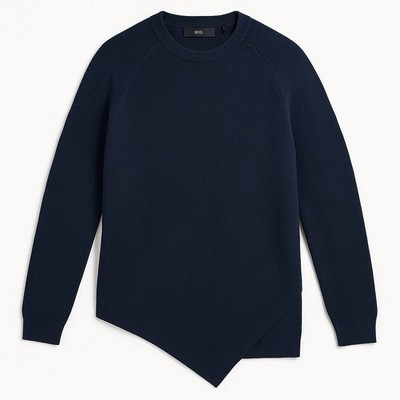 Hugo Boss Designer Women s Knit Pullover Sweater Asymmetrical Hem - L -Dark Blue
