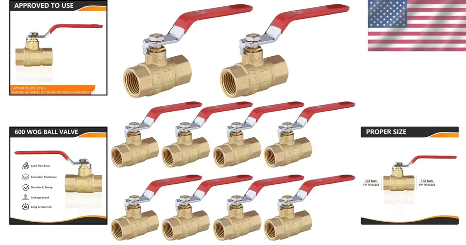 Reliable 1/2 Inch FIP Brass Ball Valves for Plumbing - 600 PSI Performance - Image 2 of 4