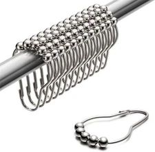 12-Piece Stainless Steel Shower Curtain Hooks with Roller Ball