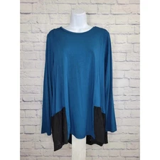 LARGE BLUE A522781 LOGO by Lori Goldstein Rayon 230 Layered Top w/ Jacquard Hem