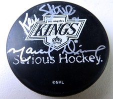 Marcel Dionne Kevin Stevens Signed Autographed Hockey Puck Kings JSA UU52301