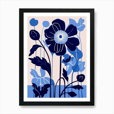 Blaue Blume Illustration Ochsenauge Gänseblümchen gerahmtes Wandbild Poster Leinwanddruck Bild