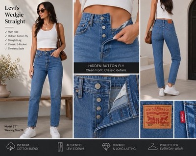 Levi s Wedgie Straight Jeans Women s 28 High Rise Button Fly Light Wash Denim