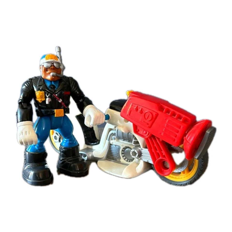 Figura de acción Fisher Price Rescue Heroes Jake Justice 1998 bicicleta de policía de colección Foto 2 de 4