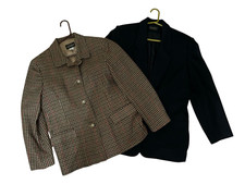 Two Requirements Blazer Jacket Size 14 Solid Black and Earth Tone Check