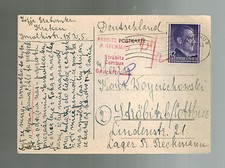 1944 Krakow Poland Postcard Cover to Arbeitslager R REckman Cottbus Germany