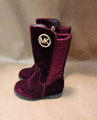 Michael Kors Toddler Girls Emma Lily-T Velvet Plum Burgundy Boots Size 5