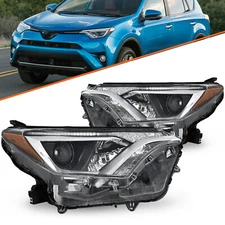 For 2016 2017 2018 Toyota RAV4 Chrome Headlights Amber Lamp Pair Left+Right