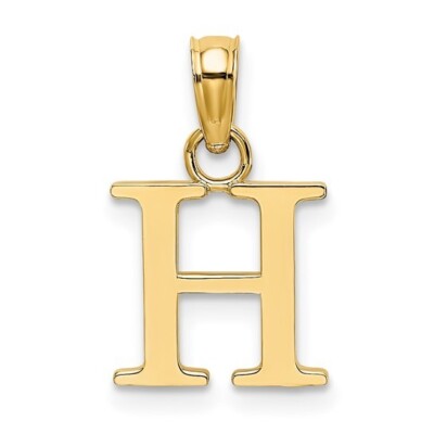 10K Massiv Gold H Anfangsbuchstabe Alphabet Charm Anhänger 1/2'' Lange Blockschrift