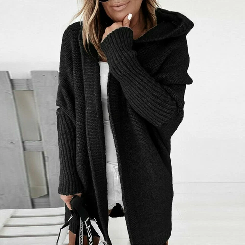 NEU Damen Winter Warm Lange Strickjacke Mantel Kapuze Langarm Cardigan Outwear - Bild 32 von 37