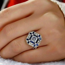 1.3Ct Round Cut CZ-Stone Art Deco Engagement Wedding Ring in 925 Sterling Silver