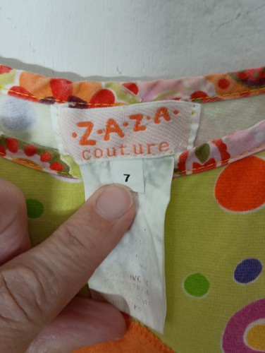 Zaza Couture Boutique Girls Dress Sz 7 Sleeveless Floral Maxi Fun Lime Orange C4 - Picture 3 of 4