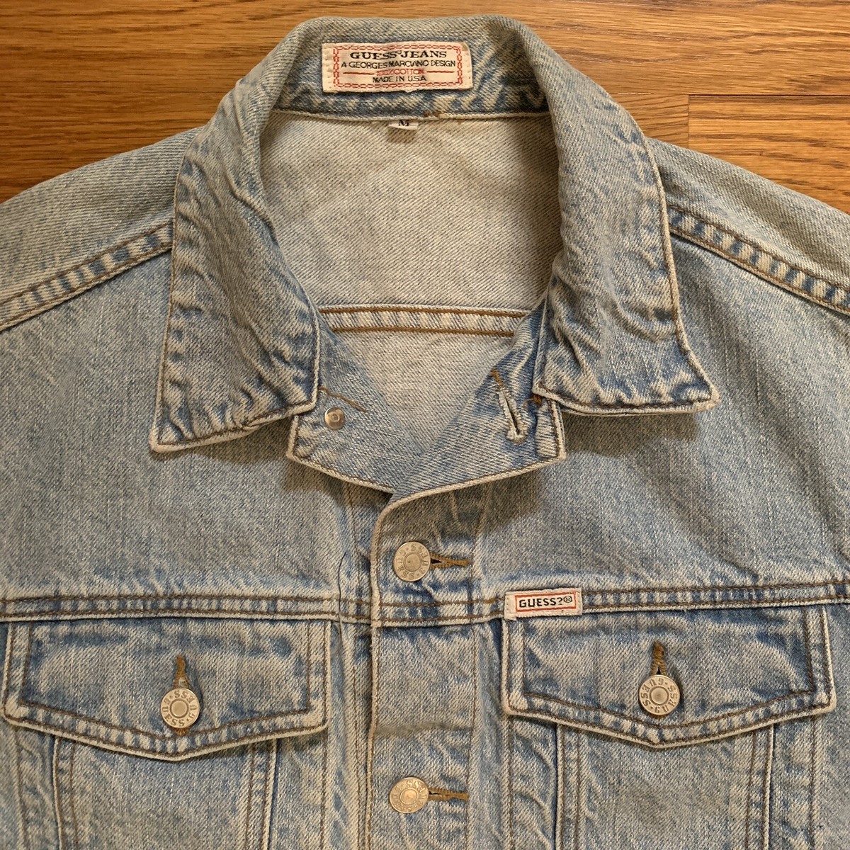 Vtg Guess Mens Jean Jacket Made In USA Georges Marciano Blue Vtg Guess Mens Jean Jacket Made In USA Georges Marciano Blue