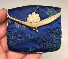 Vintage 20th C. Chinese Embroidered Small Coin Purse Asian Needlework