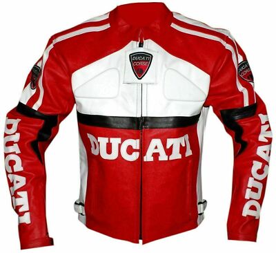 DUCATI Männer Motorrad Lederjacke Rennen Leder Bikerjacke