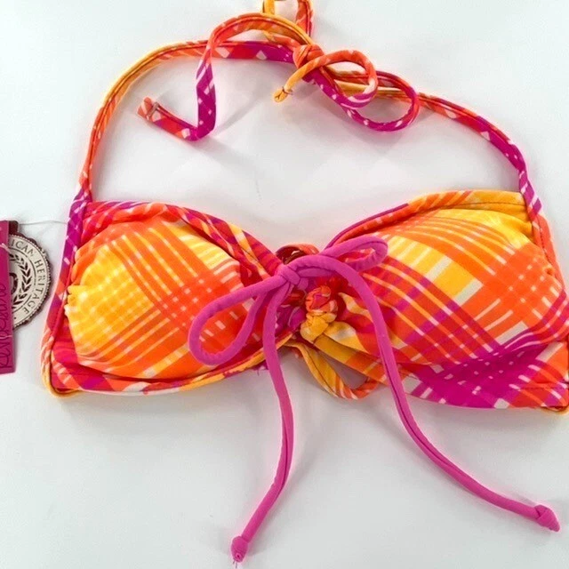 Bikini reversible traje de baño halter top juniors talla XS rosa naranja rayas chevron Foto 3 de 4
