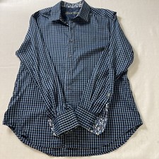 Robert Graham Shirt Mens Classic Fit Flip Cuffs Blue Plaid Designer size XL