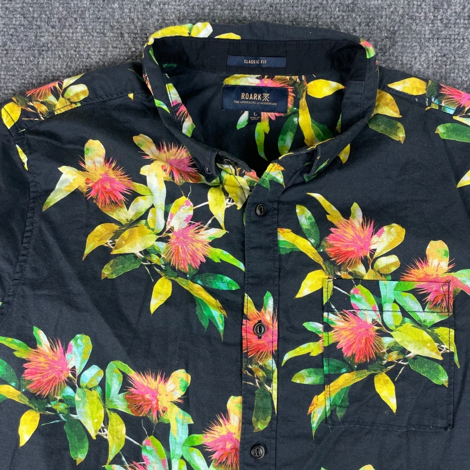 Camisa Roark Grande Negra The Artifacts of Adventure Floral Manga Corta RW592 Hombres Foto 4 de 4