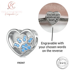 Hund / Katze blaue Pfote Charm echt 925 Sterling Silber - Gravur / personalisiert