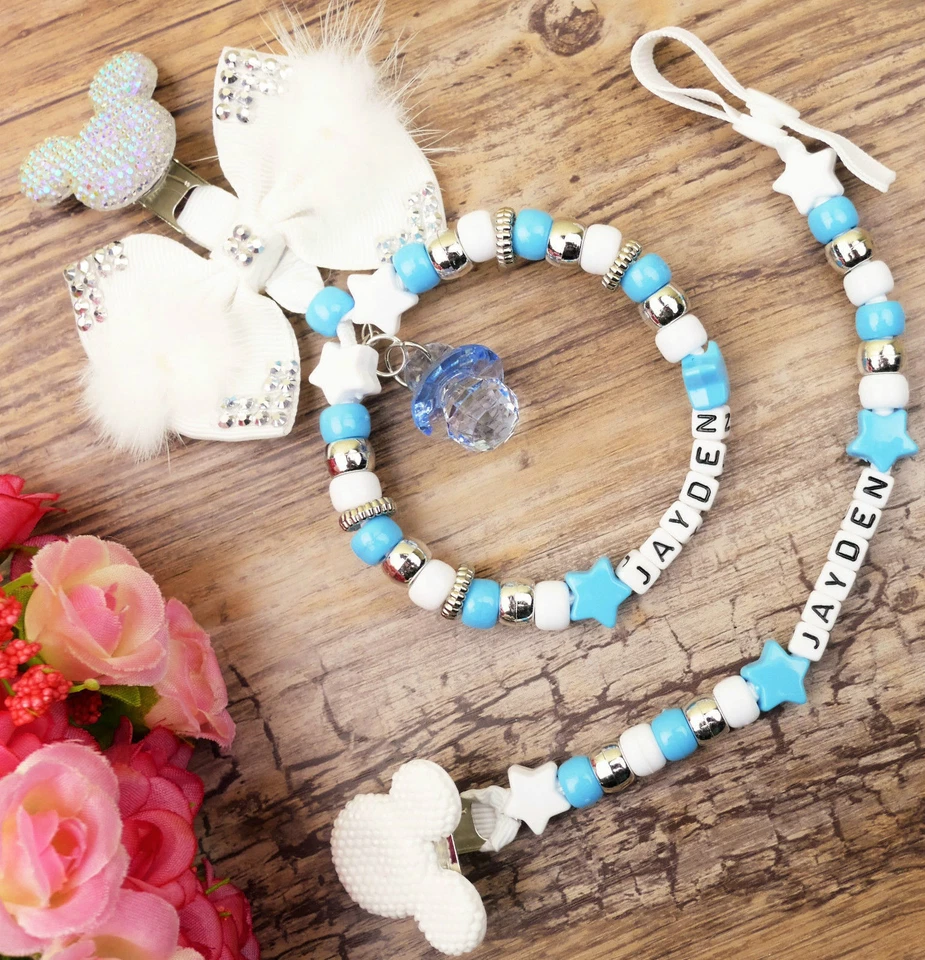 Zweier Set Personalisierter Puppenclip Kinderwagen Charm Blau für Autositz Kinderwagen Tasche