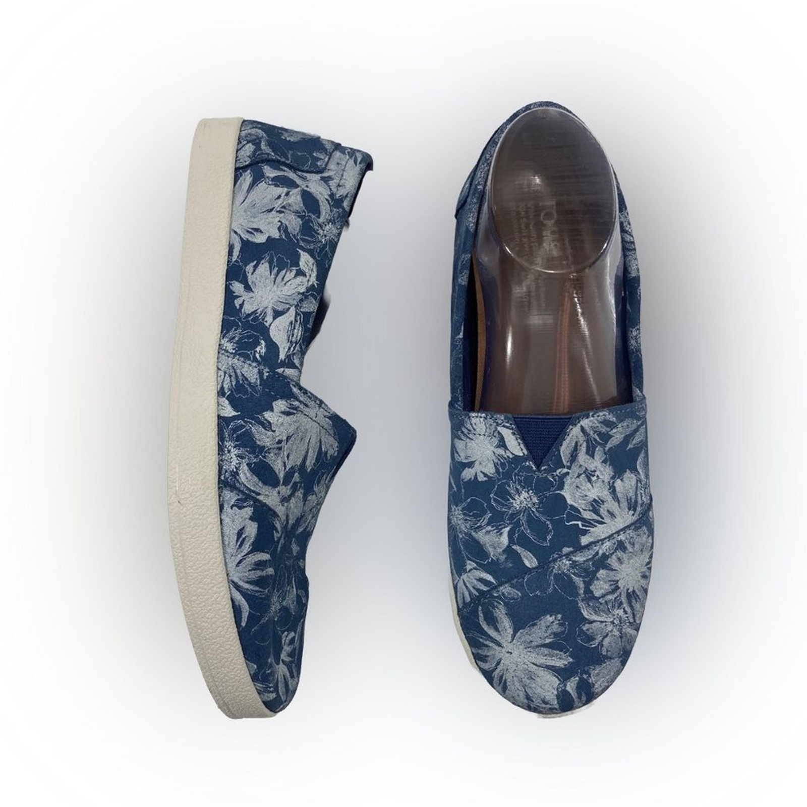 Toms Shoes Women's Blue Avalon Suede Floral Print Slip On