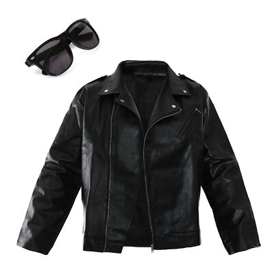 ADULTS BLACK LEATHER LOOK JACKET FANCY DRESS