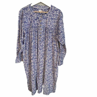 ARIA Collection Nightgown Women 2X BLUE WHITE Floral VINE Cozy MICROFLEECE LS