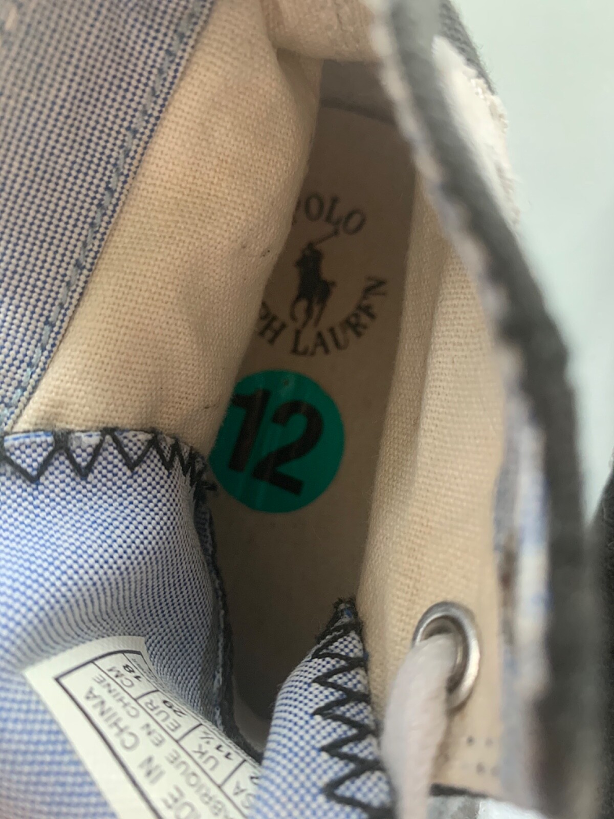 RALPH LAUREN POLO Sneakers Kids 12 BIG PONY Black Canvas Hi High Tops Shoes EUC