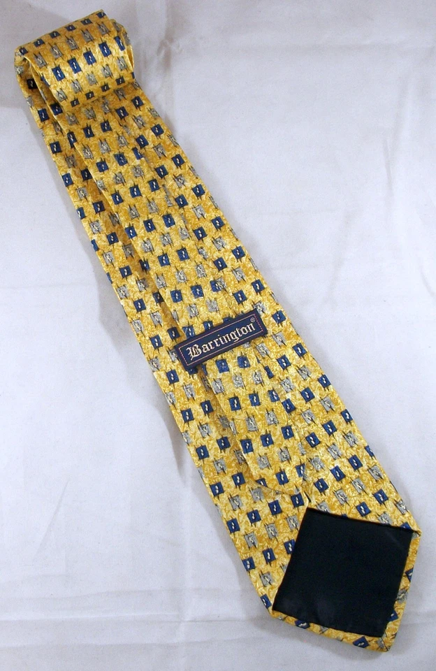 Corbata de cuello de seda BARRINGTON dorada y azul a cuadros relámpagos 59" de largo x 4" de ancho (E888) Foto 3 de 3