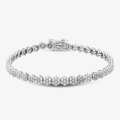 Tennisarmband 9 kt Weißgold 3,00 kt Diamant Blume Cluster THB23595-300