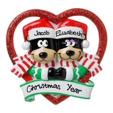 Personalized "BLACK BEAR COUPLE  " Christmas Hanging Tree Ornament HOLIDAY