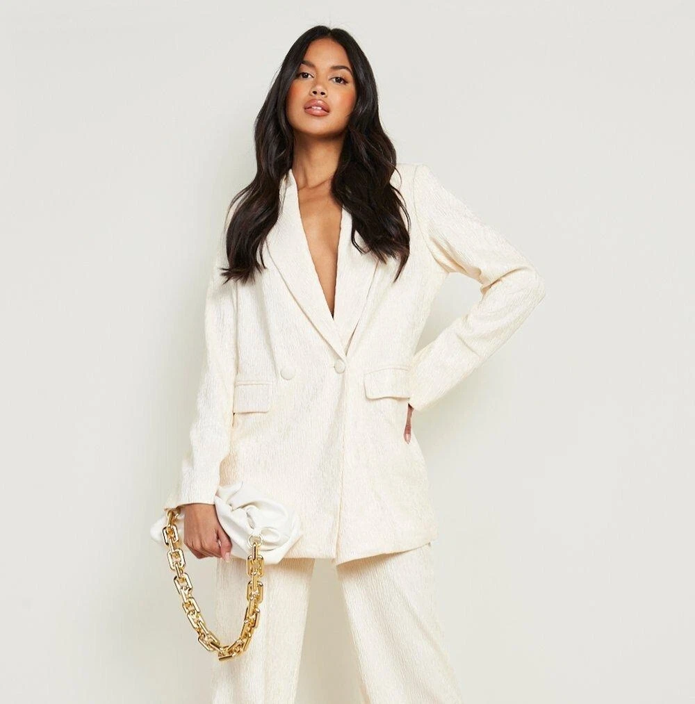 Cream satin blazer top