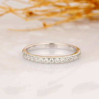 Half Eternity Band Round Cut 0.50 CT Moissanite Wedding 14k White Gold ...