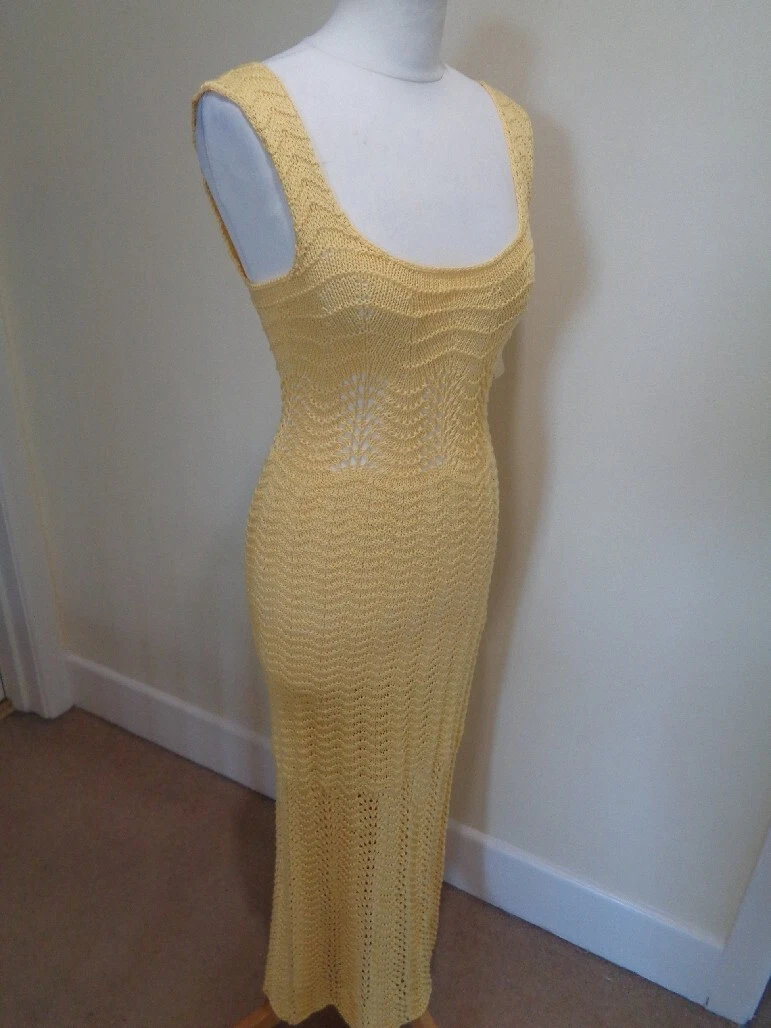 VALENTINO SAVANNAH MORROW NUOVISSIMO ABITO MIDI GIALLO ALL'UNCINETTO 'VALENTINA' TAGLIA XS