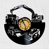 Vinyl Schallplatten Wanduhr Bodenpflege Raupe Maschinen
