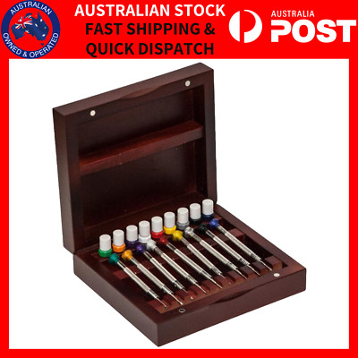EURO PREMIUM Watchmakers Hardened Watch Screwdrivers Set Wood Case Repairs Tool