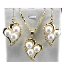 8mm Shell Pearl Necklace Pendant Earrings Jewellery Set Women Party Accessory