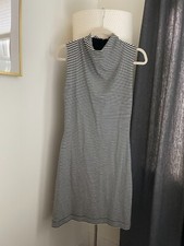 French Connection striped black white pencil dress with high cowl neck - size 6