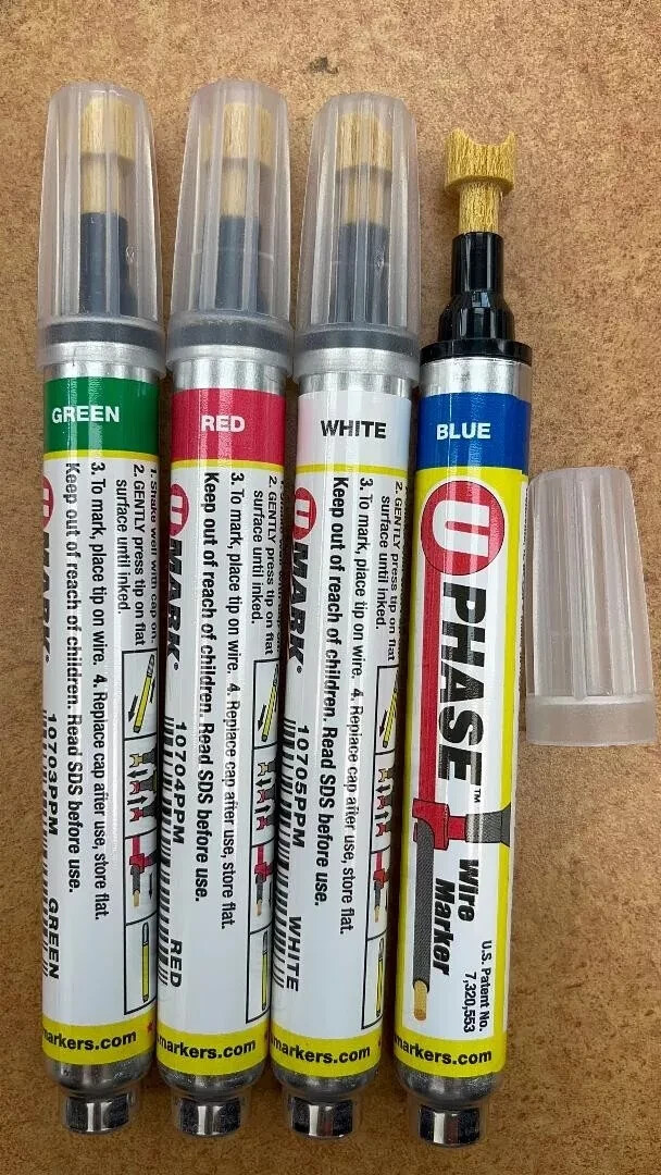 U-Mark U-Phase Blue Red White Green Color Wire Marker Pack of 4